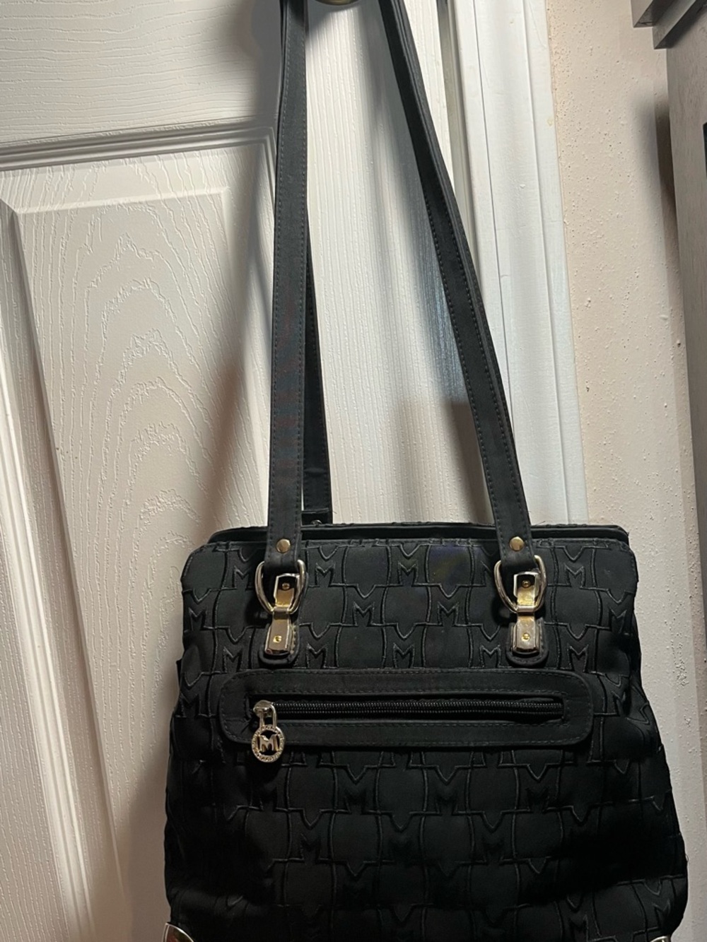 Black Monogram Tote Bag Gold Hardware Shoulder Bag